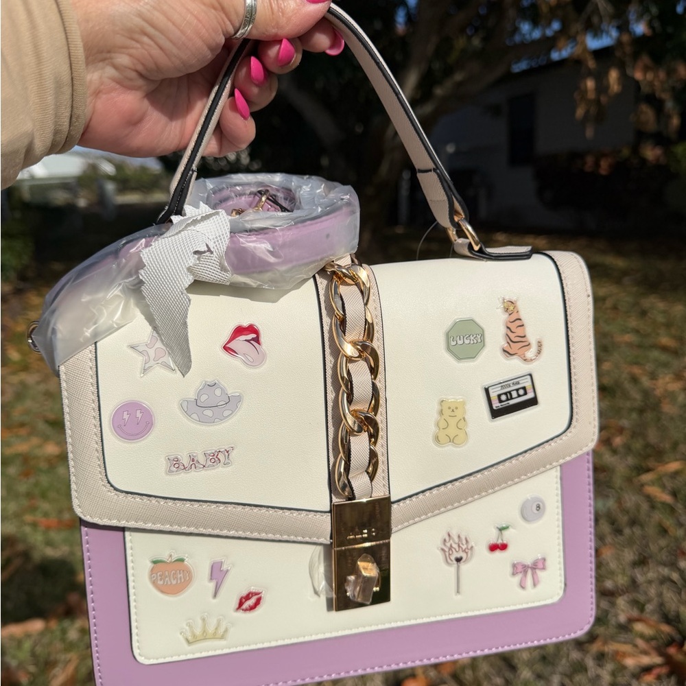ALDO Cream and Purple Satchel with Gold Accents - Picture 6 of 15